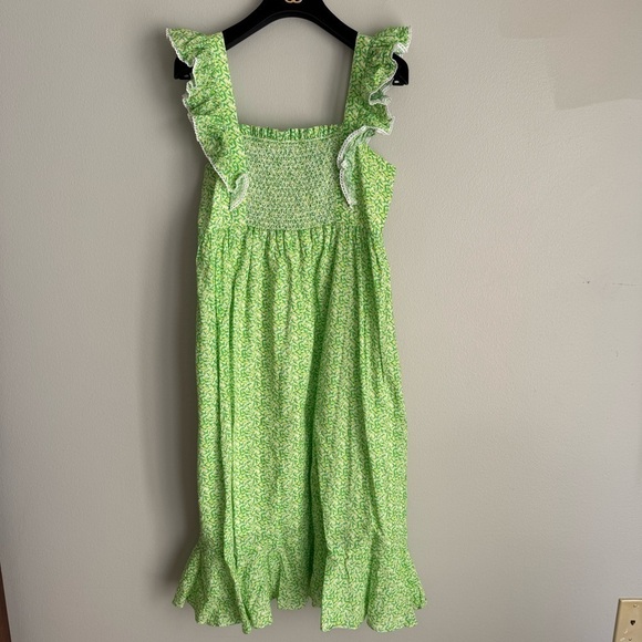 Tuckernuck Lemon Grove ruffle floral apron cotton midi dress green size medium - Picture 2 of 7